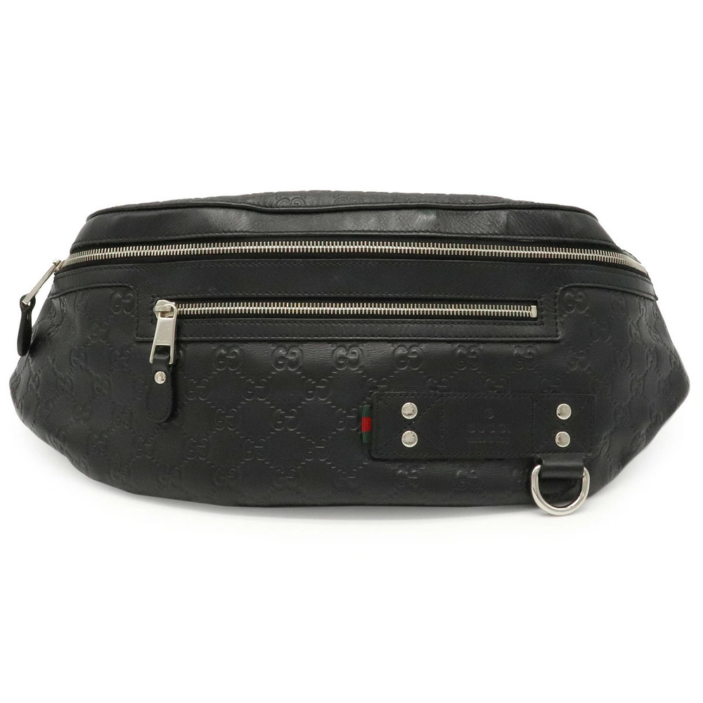Gucci Guccissima Body Bag Hip Waist Pouch Clutch Leather Black